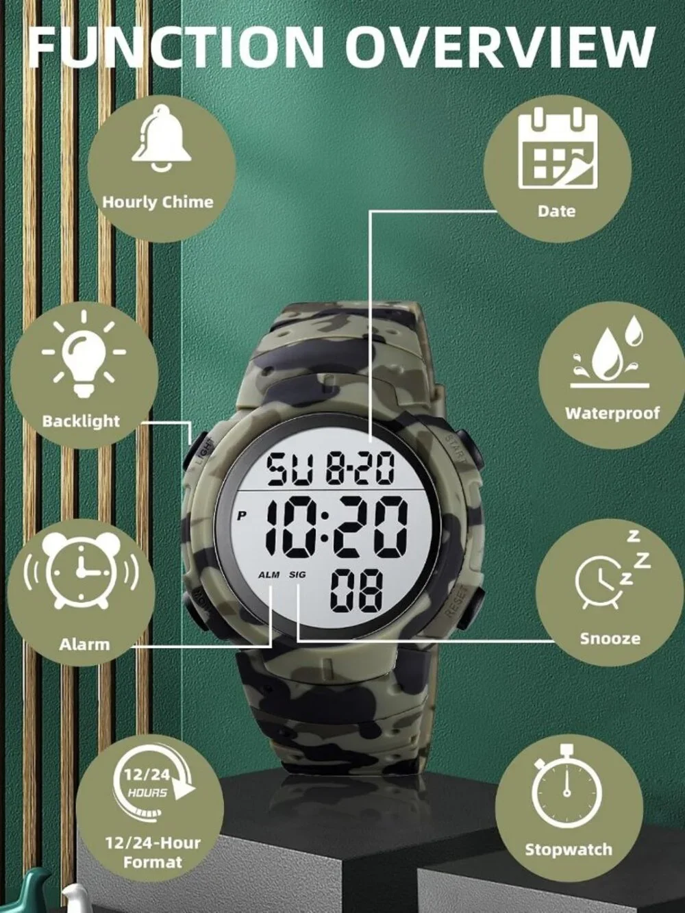 Waterproof Sport Digital Watch for Men, Referee Stopwatch, Fitness Tracker